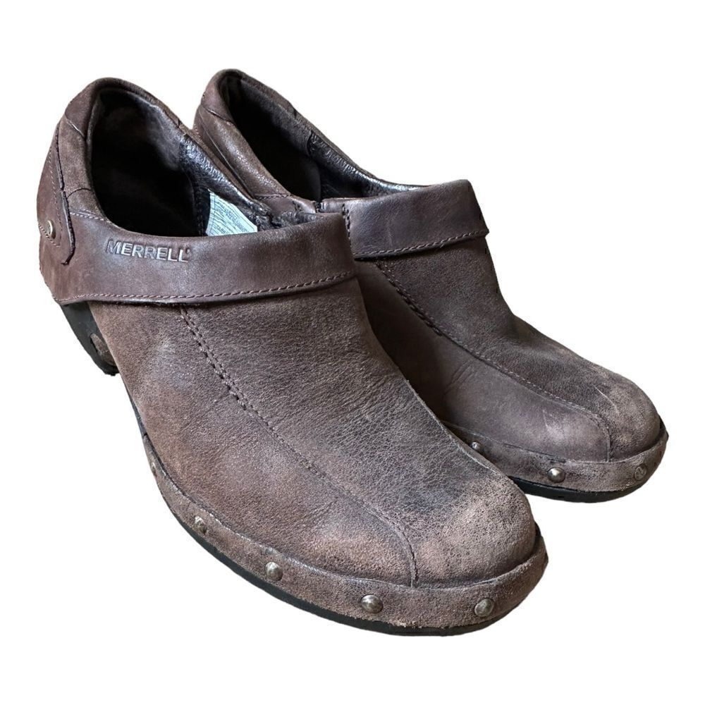 Merrell Shoes | Studded Luxe Wrap Slip On Mules Heeled Clogs in Espresso | 6.5